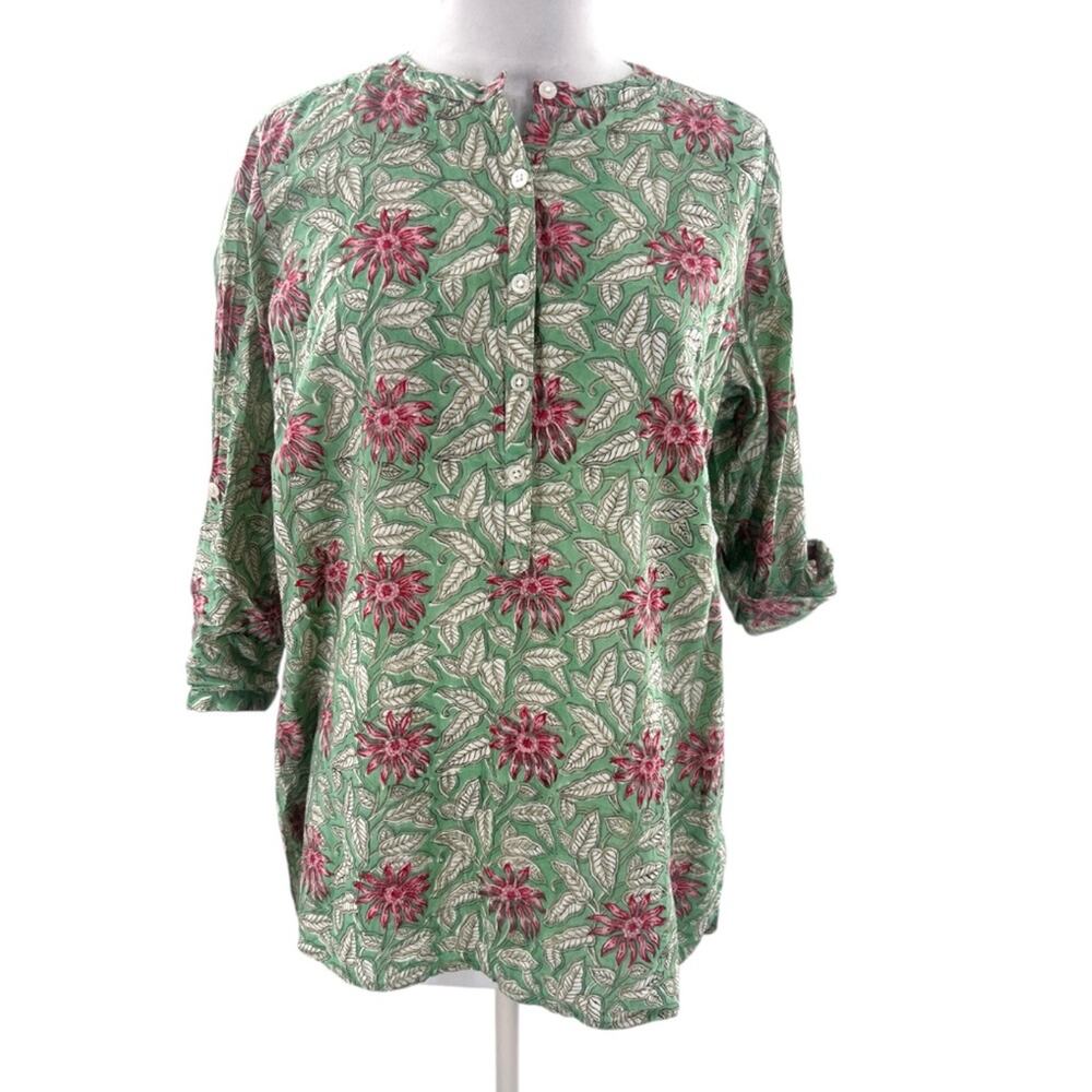 Madison Mathews floral block print popover top sz S